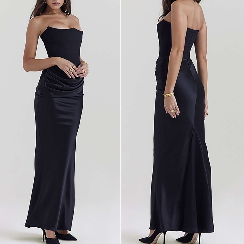 NWT | Micas | Black Layer Strapless Mermaid Maxi Dress | Sz M